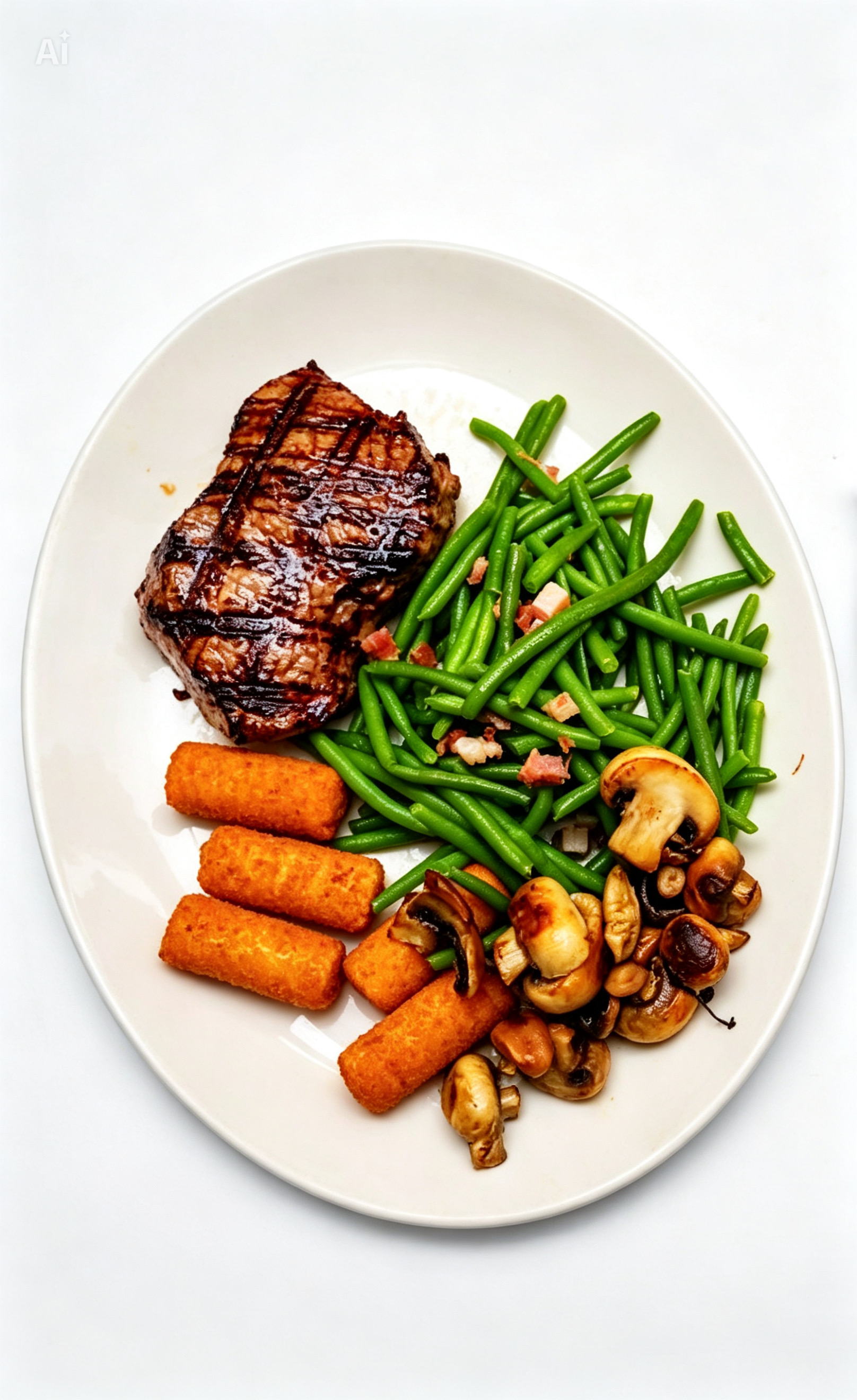 Steak mit grünen Bohnen und Champignons